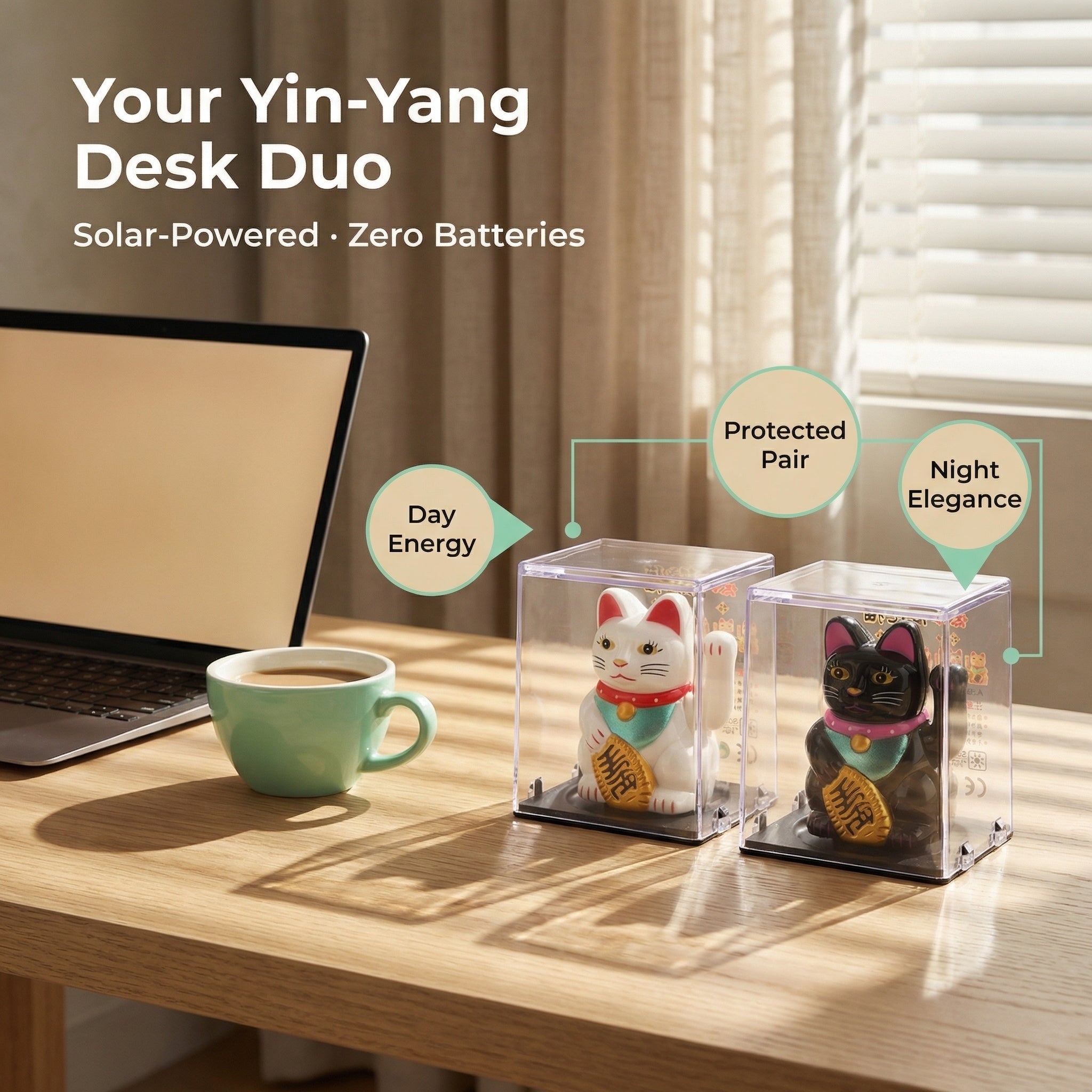 DUO-YINYANG solar lucky cat bundle - image 2 - LIEE FLAT CAT