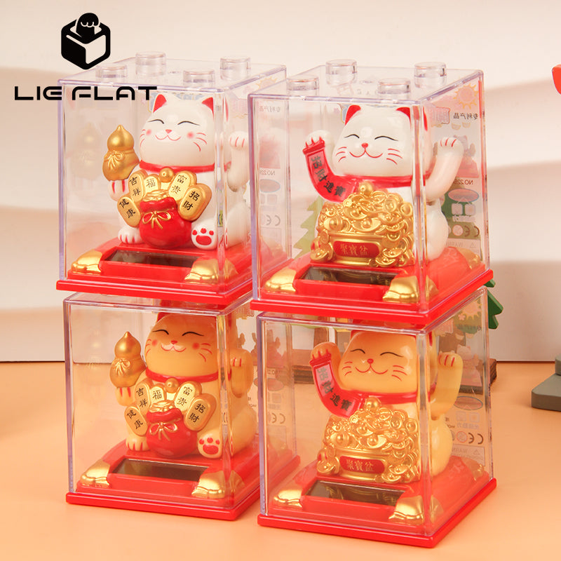 LIEE FLAT Solar Model Store Car Accessories Interior Decoration Maneki neko 2 inch Small Cat Ornament Waving Japanese Fortune Lucky Cat