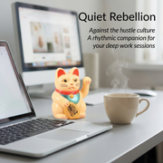 Solar Lucky Cat on office desk - Quiet Rebellion against hustle culture