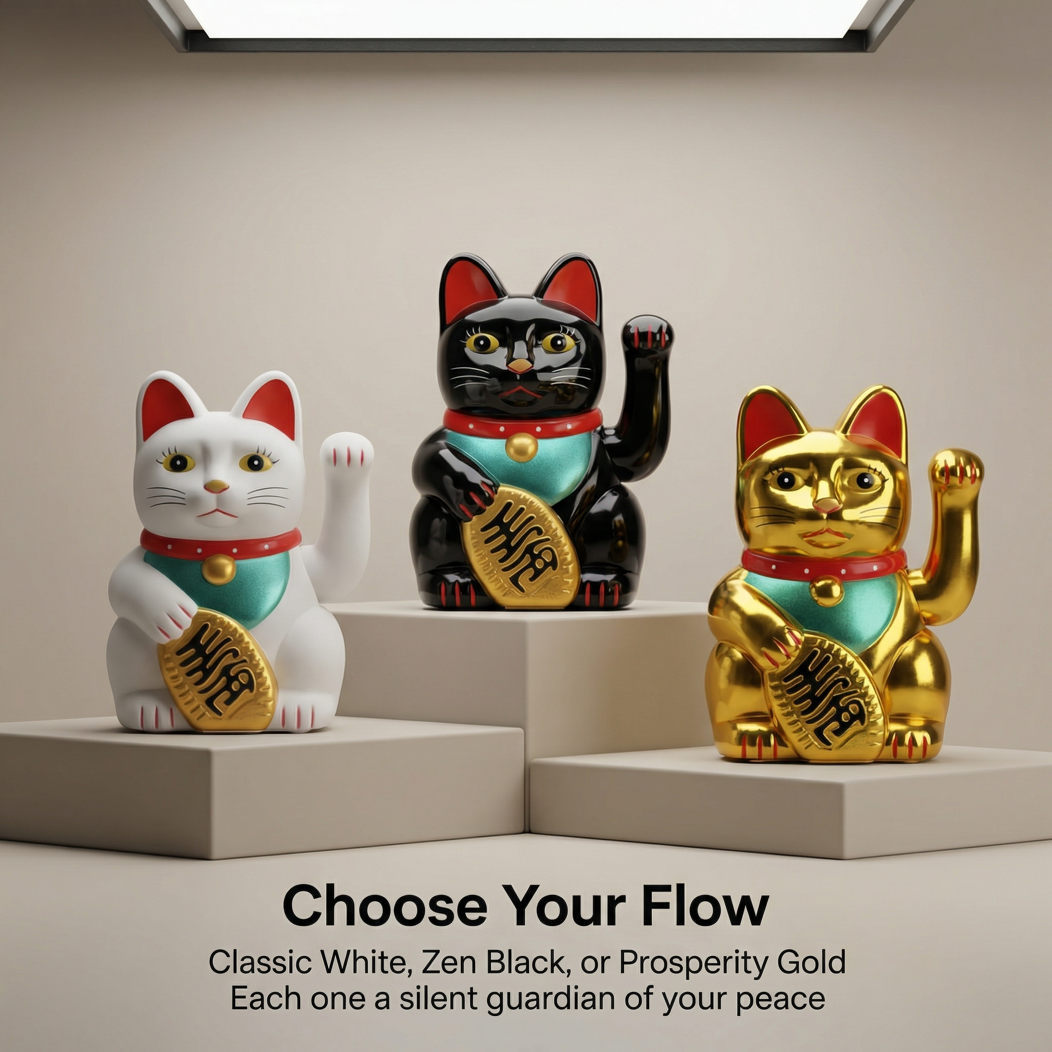 Solar Lucky Cat 3 colors White Black Gold - Choose Your Flow