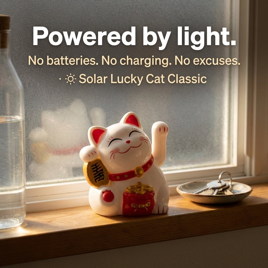 LIEE FLAT CAT solar lucky cat chrome gold with display case - image 4