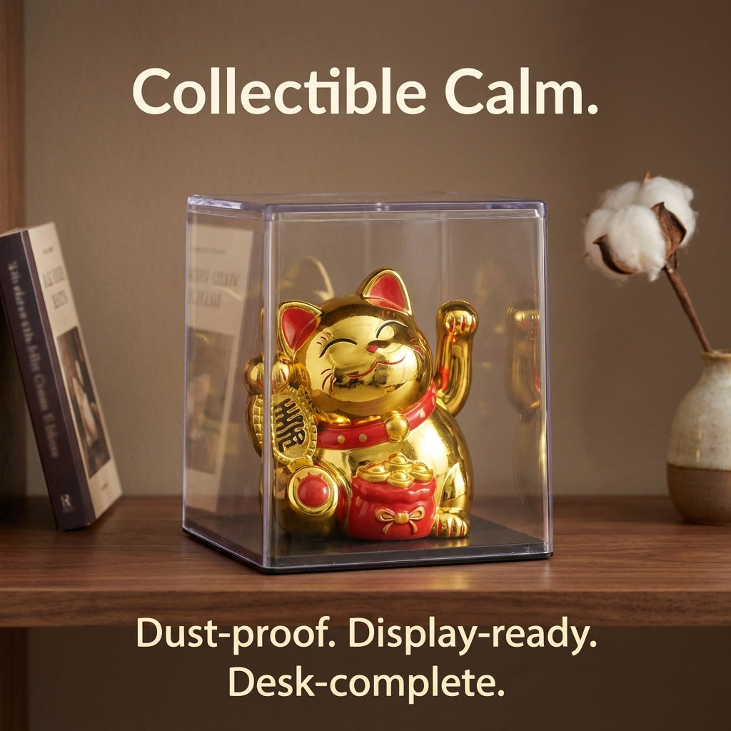 LIEE FLAT CAT solar lucky cat chrome gold with display case - image 6