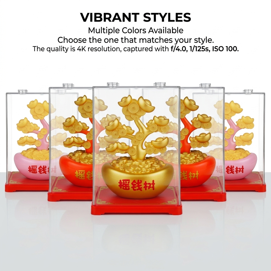 Solar money tree available in four colors Gold Orange Pink Red - LIEE FLAT CAT collection