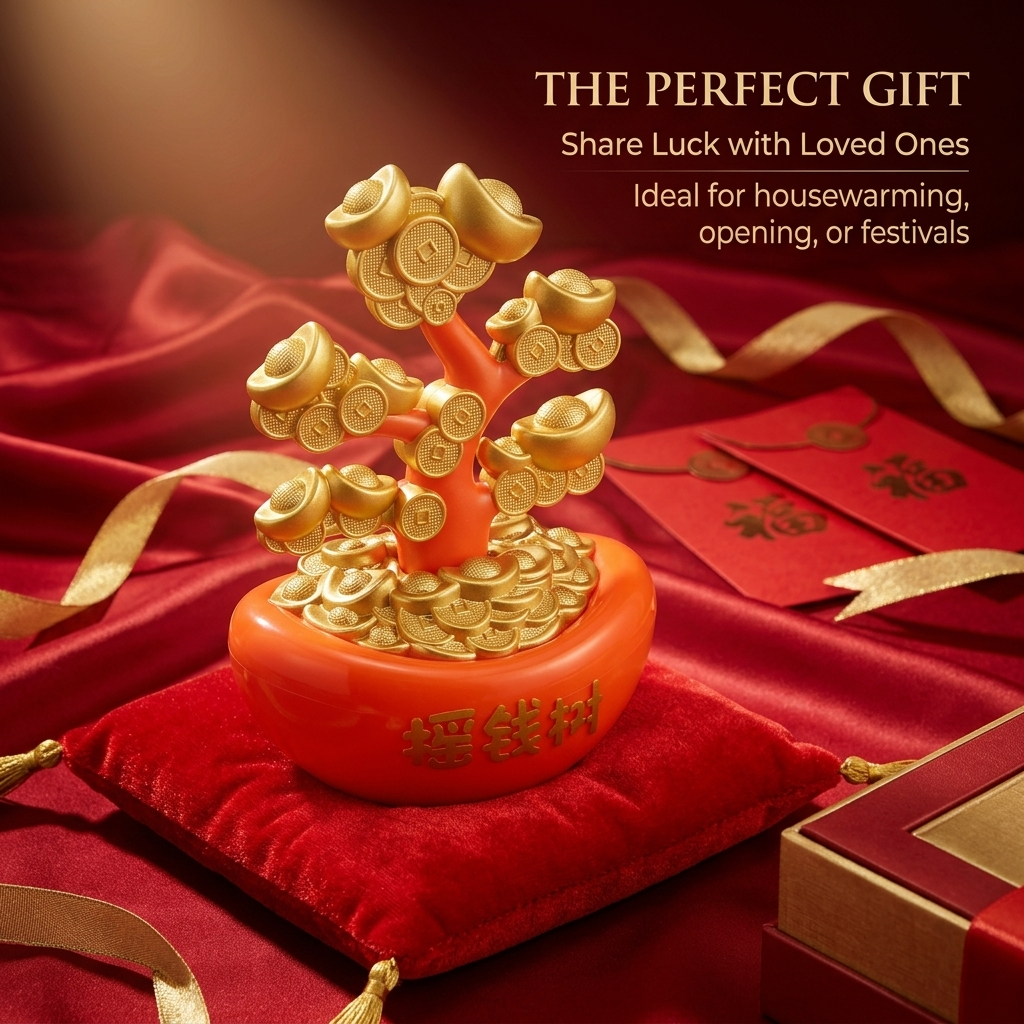 Solar money tree as gift with red envelopes - thoughtful housewarming present