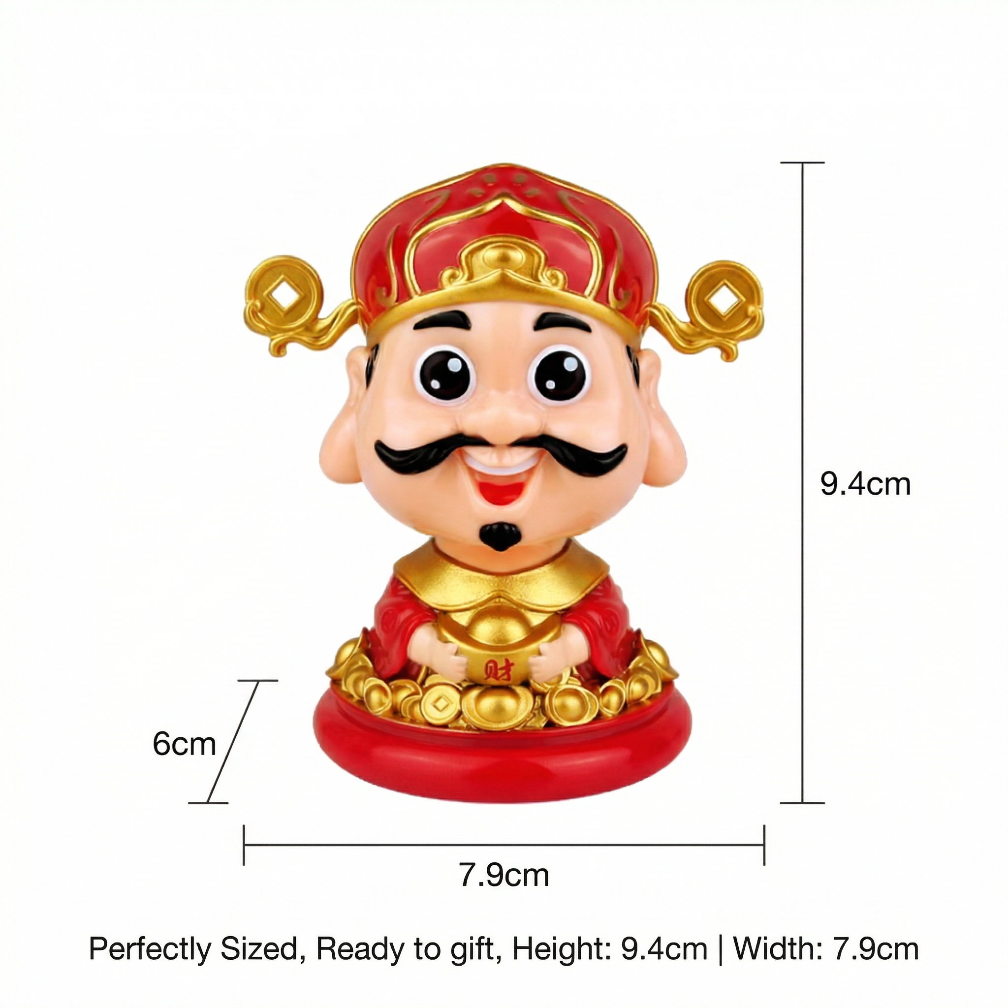 Solar God of Wealth figurine dimensions 9.4cm height 7.9cm width 6cm depth