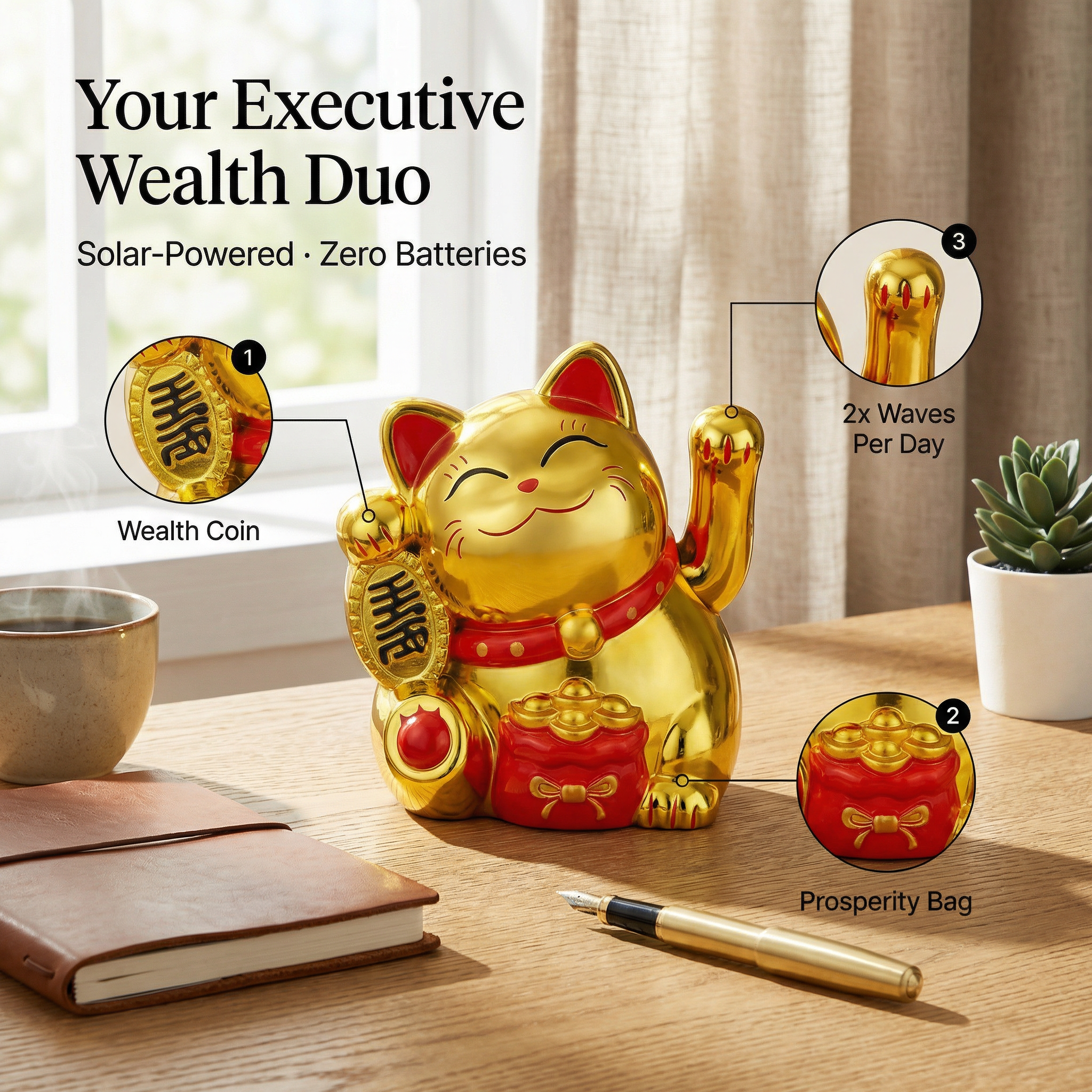 DUO-PROSPERITY solar lucky cat bundle - image 2 - LIEE FLAT CAT