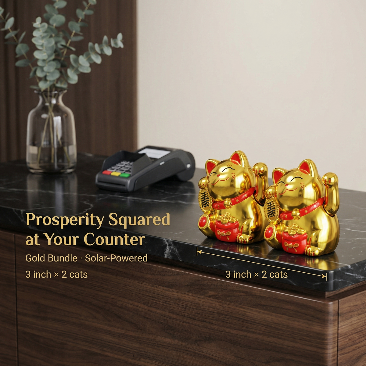 Golden Duo solar lucky cat bundle - image 3 - LIEE FLAT CAT