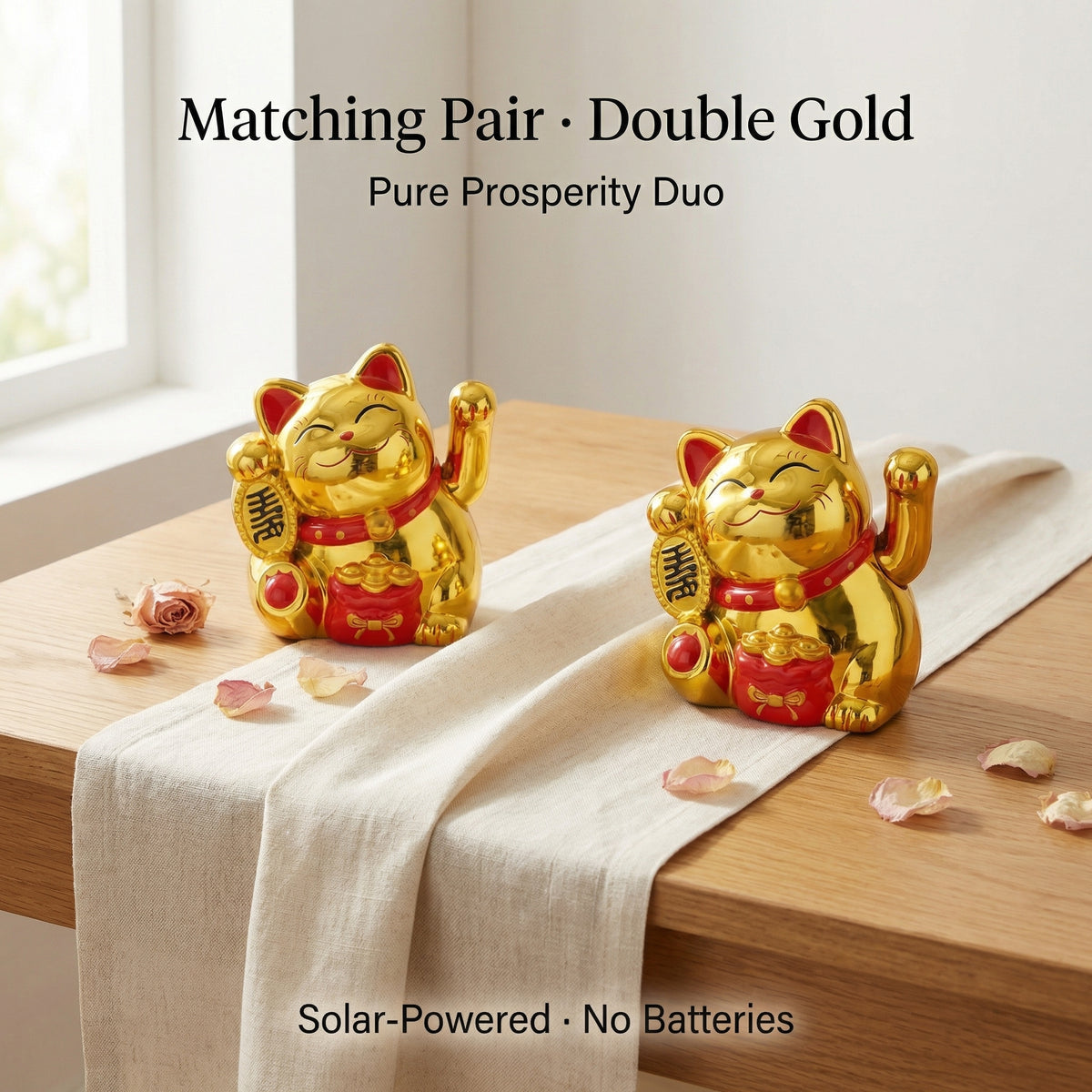 Golden Duo solar lucky cat bundle - image 6 - LIEE FLAT CAT