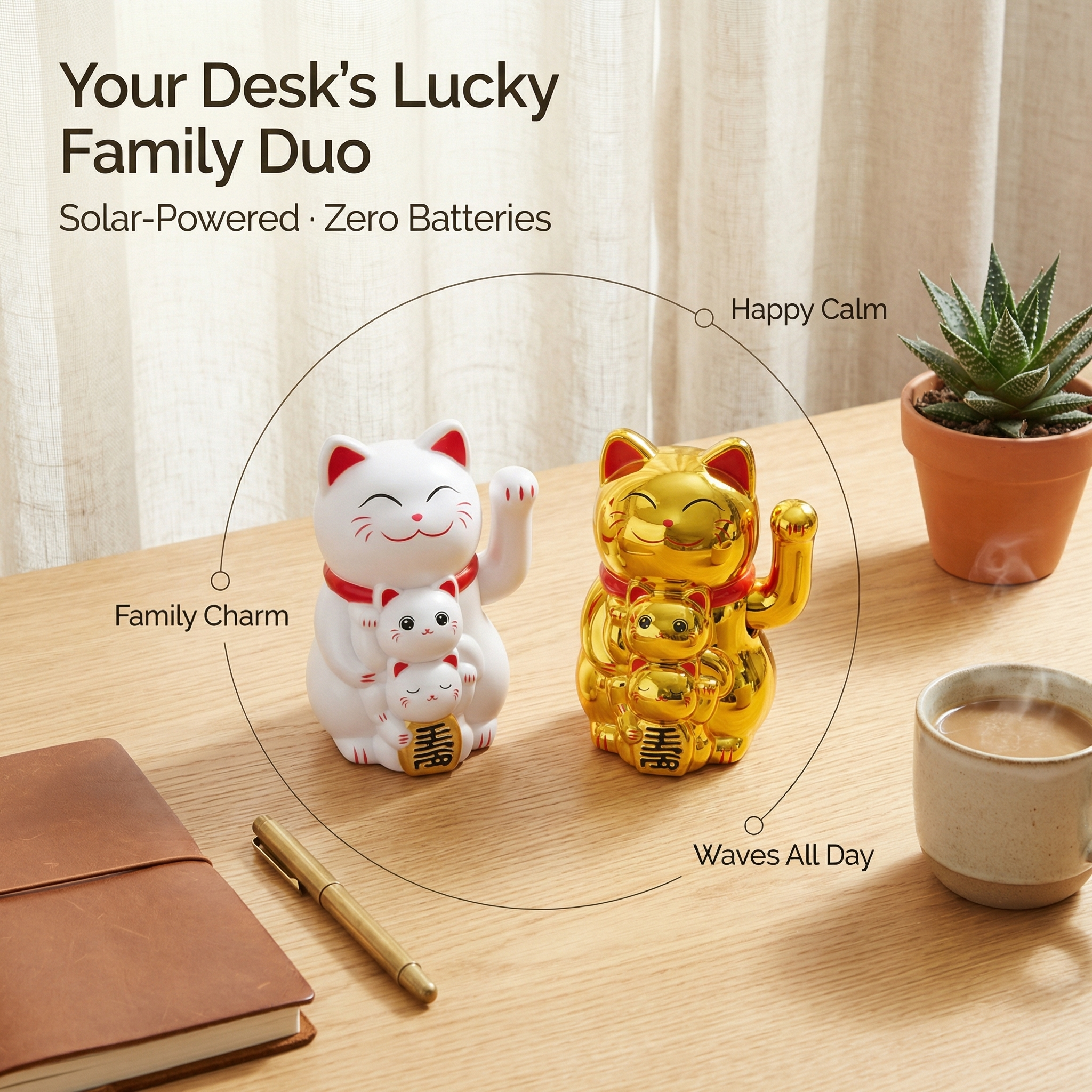 DUO-SMILEY solar lucky cat bundle - image 2 - LIEE FLAT CAT