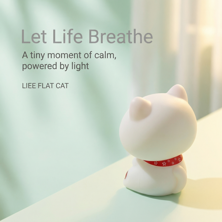 LIEE FLAT CAT Big Head Solar Lucky Cat - Let Life Breathe, calm desk companion powered by sunlight