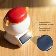 Solar panel detail on back of mini desk cat figurine - powered by light with no batteries needed