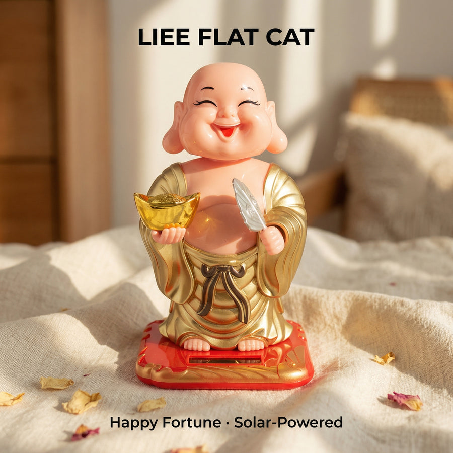 Solar Big-Head Buddha — Smiling Maitreya Desk Figurine - image 1 - LIEE FLAT CAT