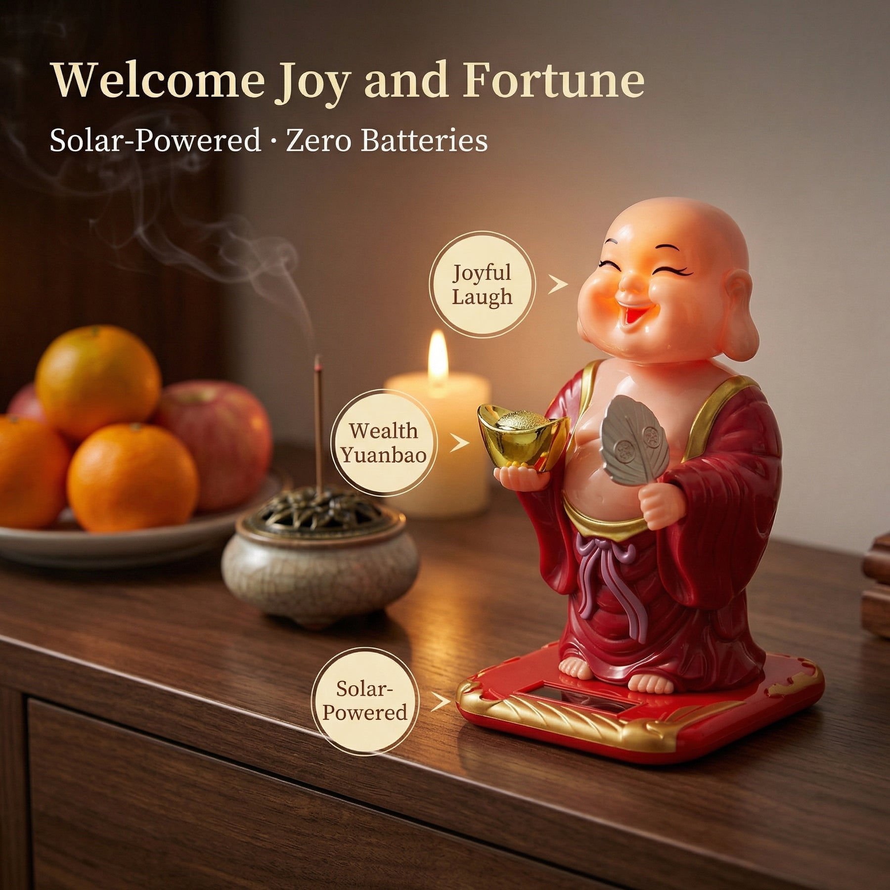 Solar Big-Head Buddha — Smiling Maitreya Desk Figurine - image 2 - LIEE FLAT CAT