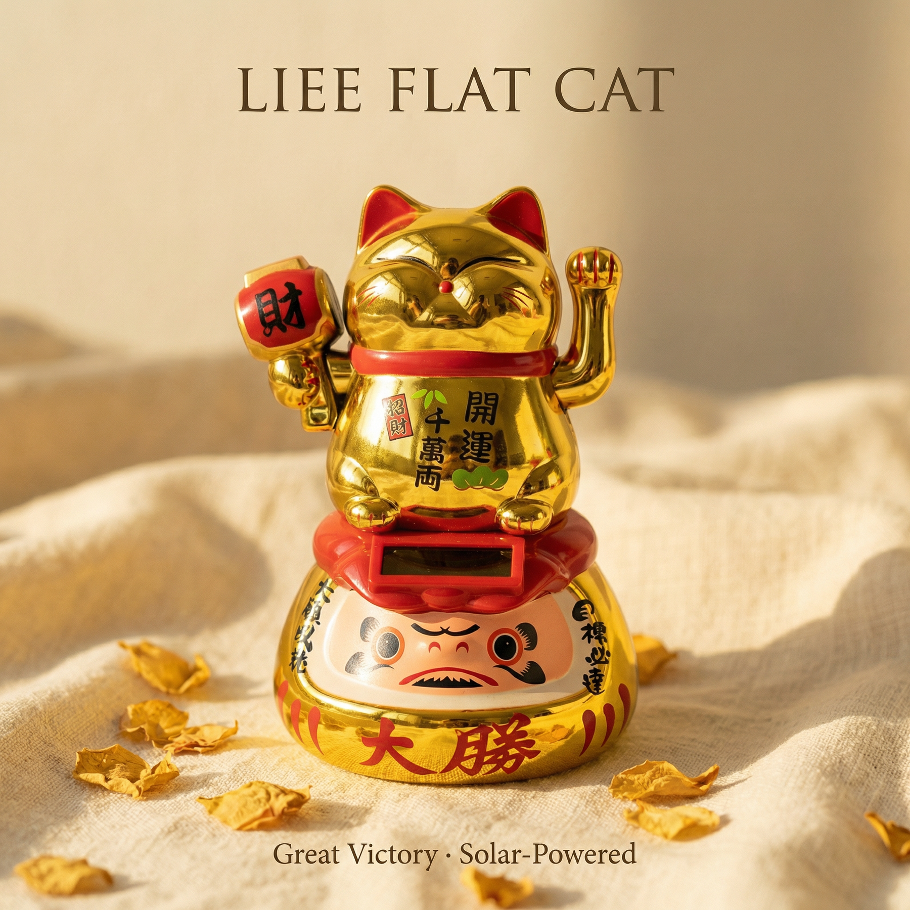 Solar Daruma Lucky Cat — Cultural Fusion Desk Figurine - image 1 - LIEE FLAT CAT