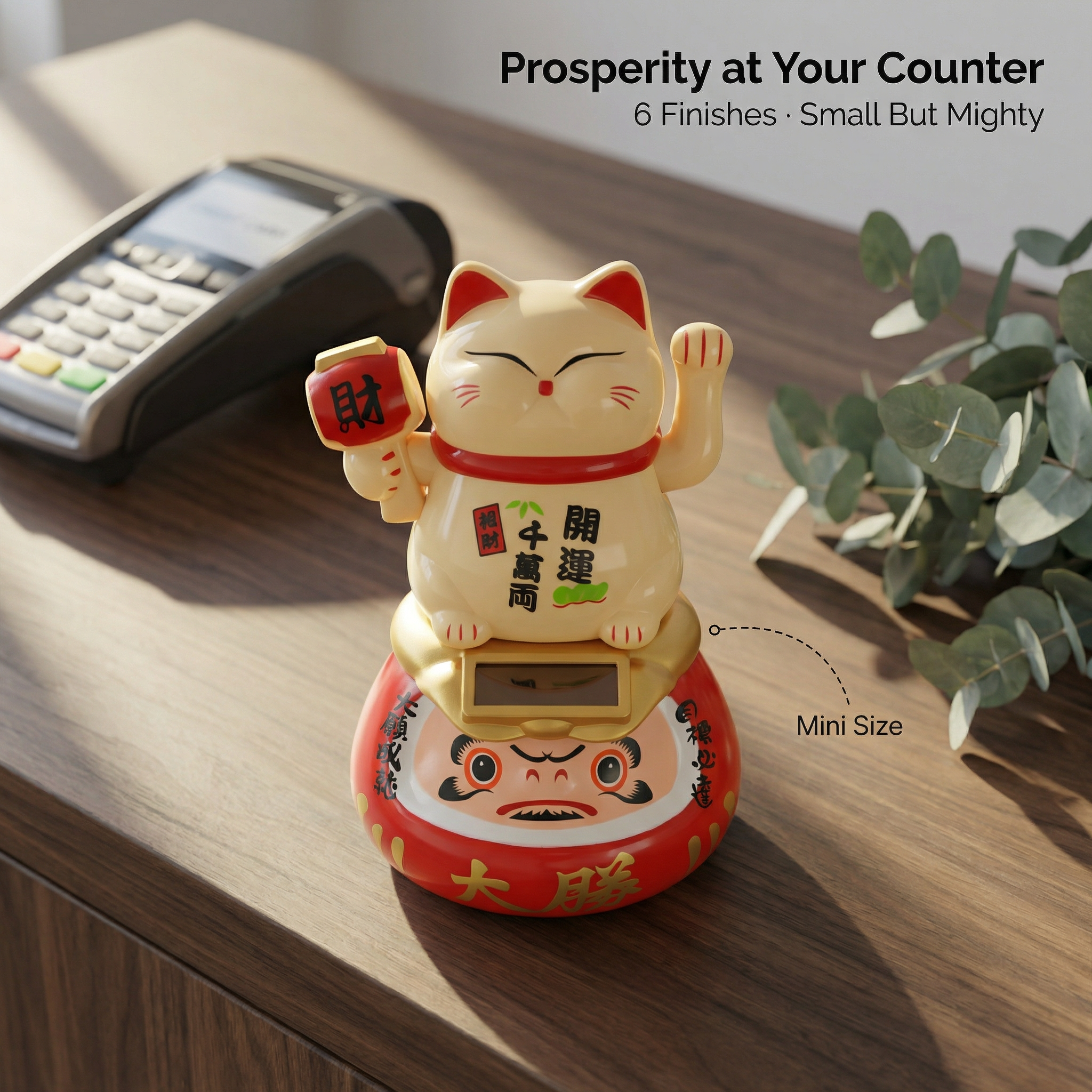 Solar Daruma Lucky Cat — Cultural Fusion Desk Figurine - image 3 - LIEE FLAT CAT
