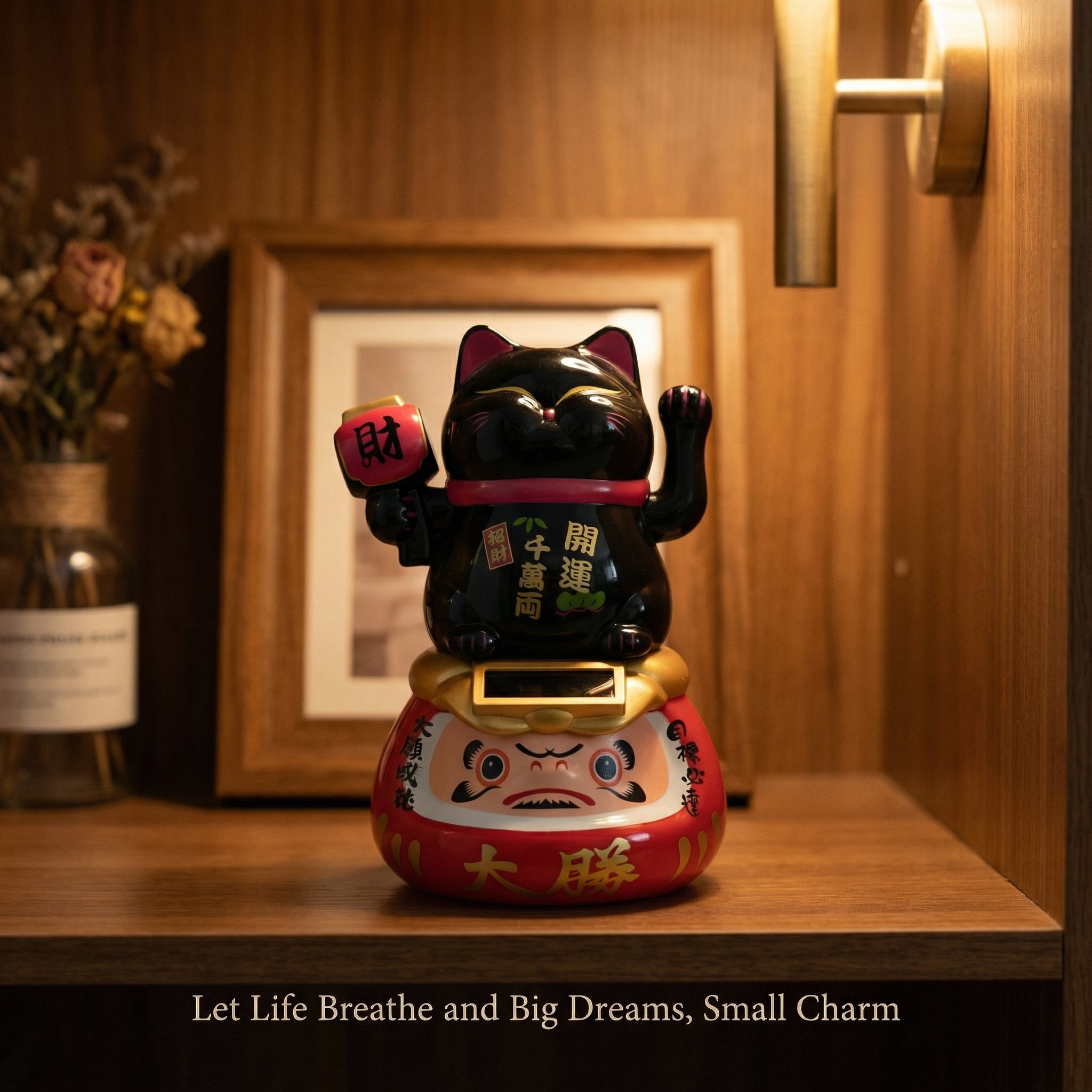 Solar Daruma Lucky Cat — Cultural Fusion Desk Figurine - image 4 - LIEE FLAT CAT