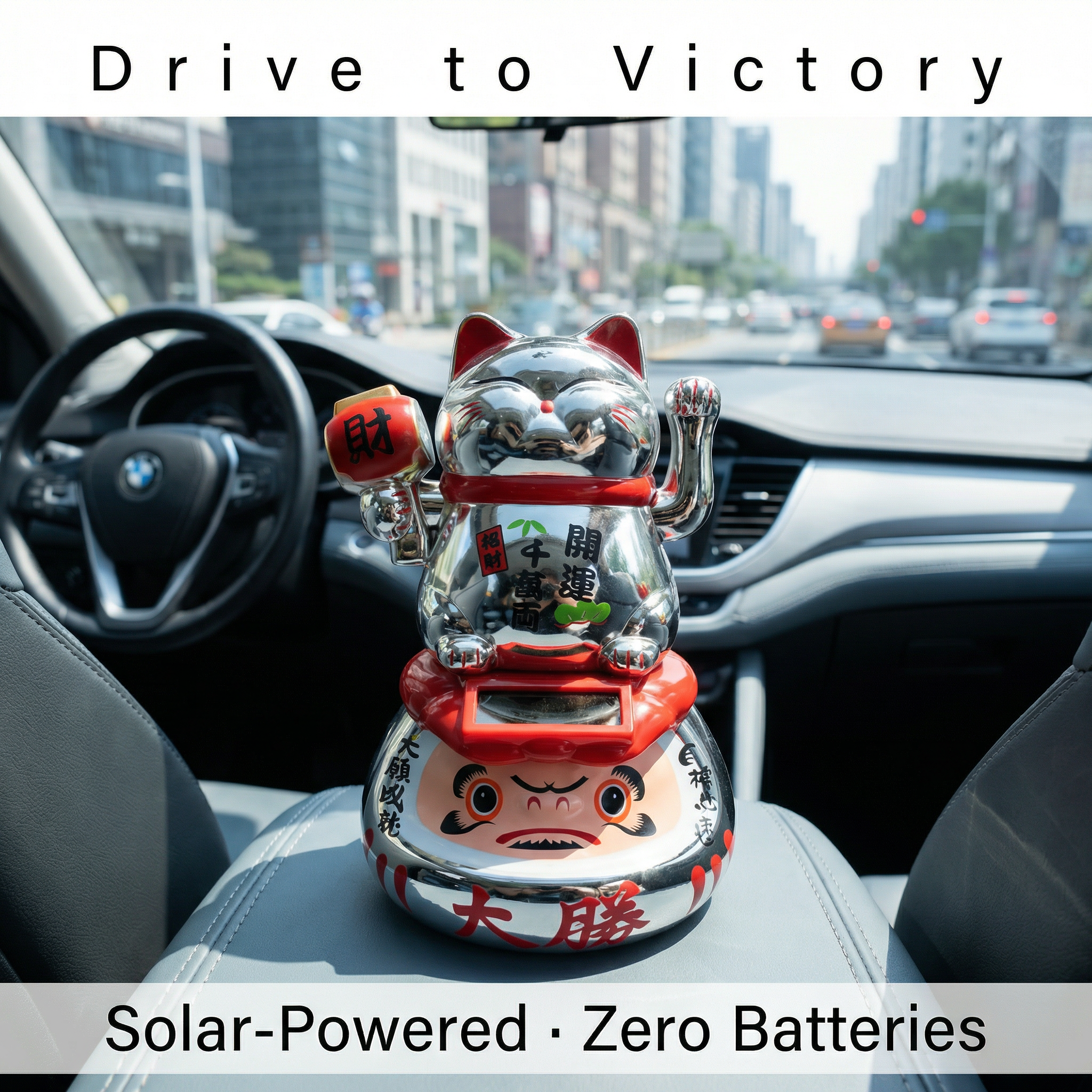 Solar Daruma Lucky Cat — Cultural Fusion Desk Figurine - image 5 - LIEE FLAT CAT