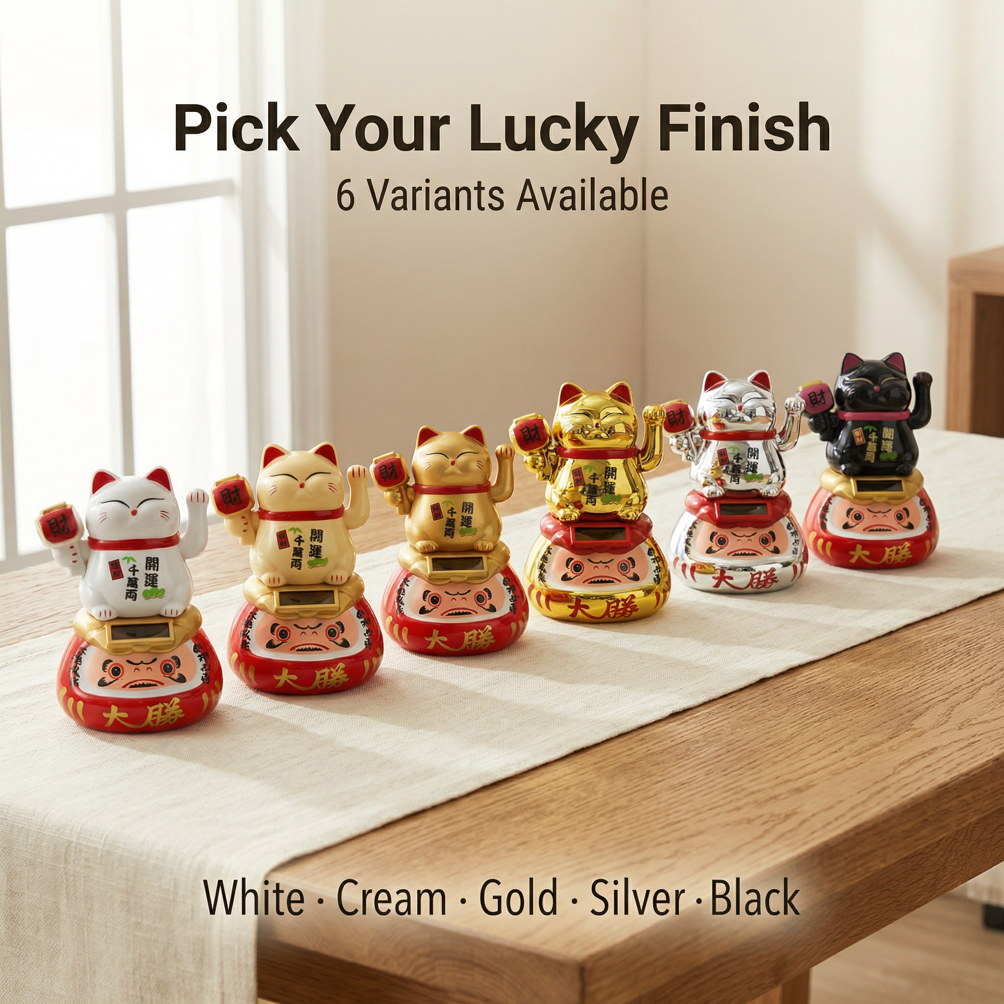 Solar Daruma Lucky Cat — Cultural Fusion Desk Figurine - image 6 - LIEE FLAT CAT