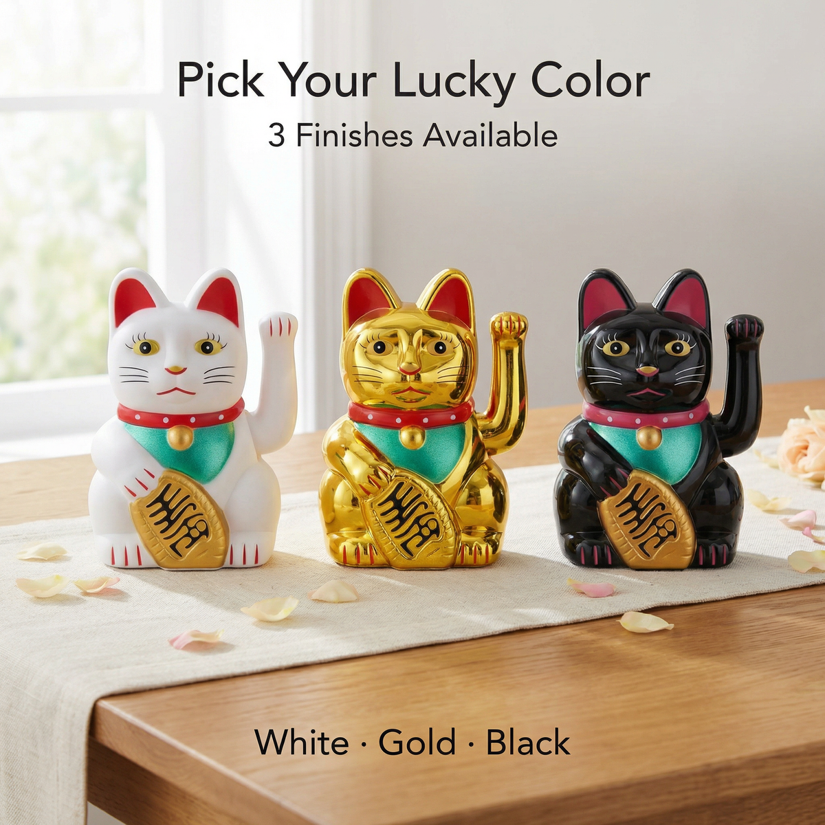 Solar Lucky Cat 3-Inch Classic — White, Gold, or Black - image 6 - LIEE FLAT CAT