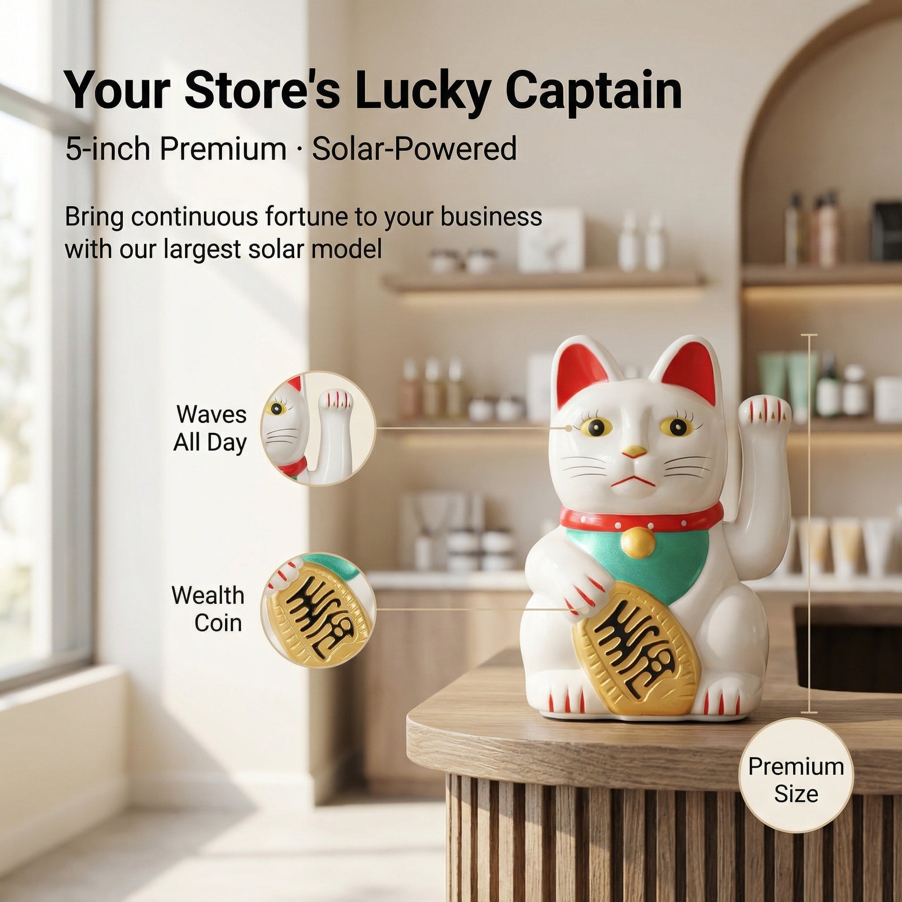 Solar Lucky Cat 5-Inch — The Flagship Desk & Shop Edition - image 2 - LIEE FLAT CAT