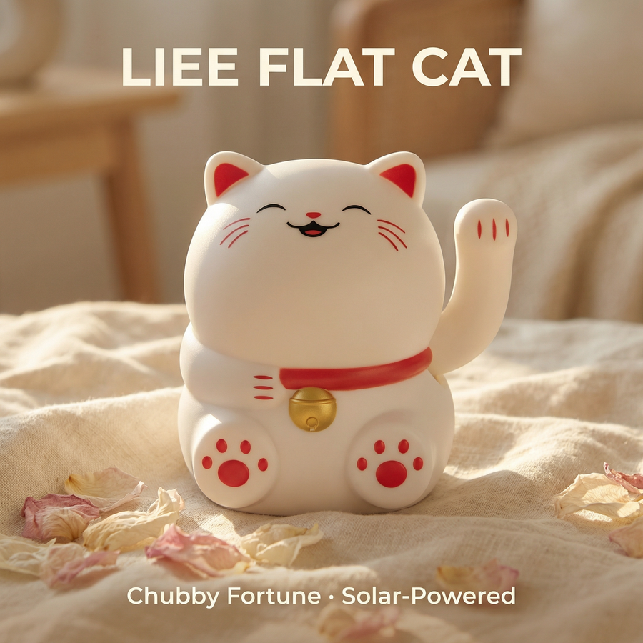 Solar Lucky Cat Chubby Edition — 3.5-Inch Round Body - image 1 - LIEE FLAT CAT