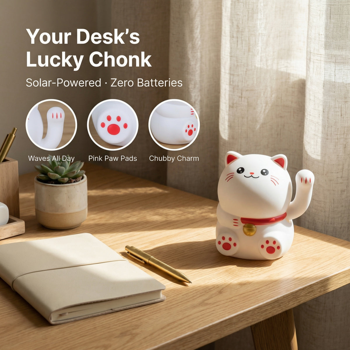 Solar Lucky Cat Chubby Edition — 3.5-Inch Round Body - image 2 - LIEE FLAT CAT