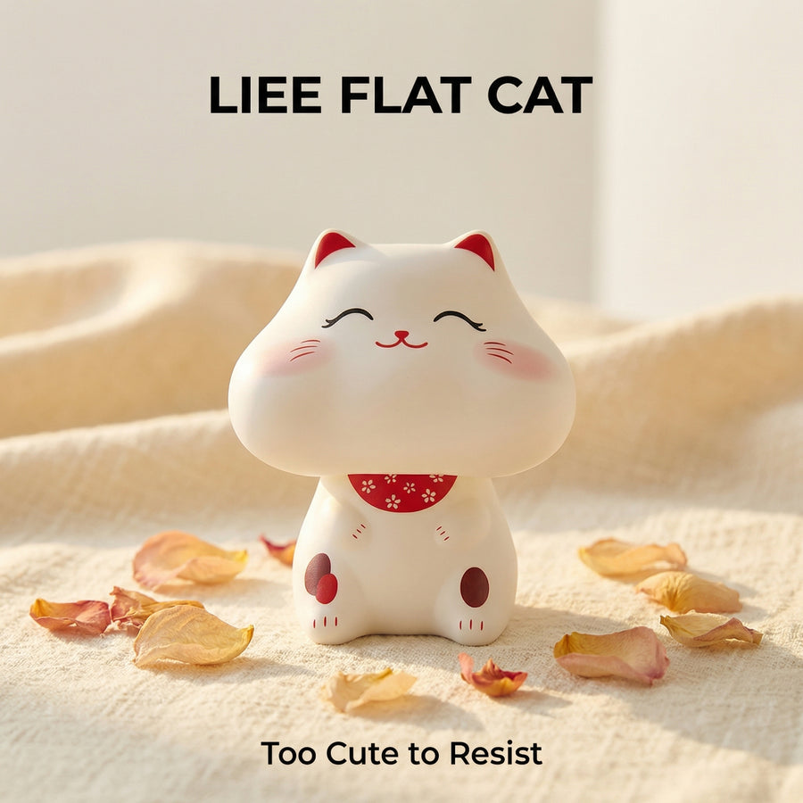 Solar Lucky Cat in Dome Display Case — Fat Head Edition - image 1 - LIEE FLAT CAT