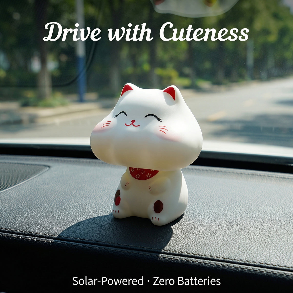 Solar Lucky Cat in Dome Display Case — Fat Head Edition - image 5 - LIEE FLAT CAT