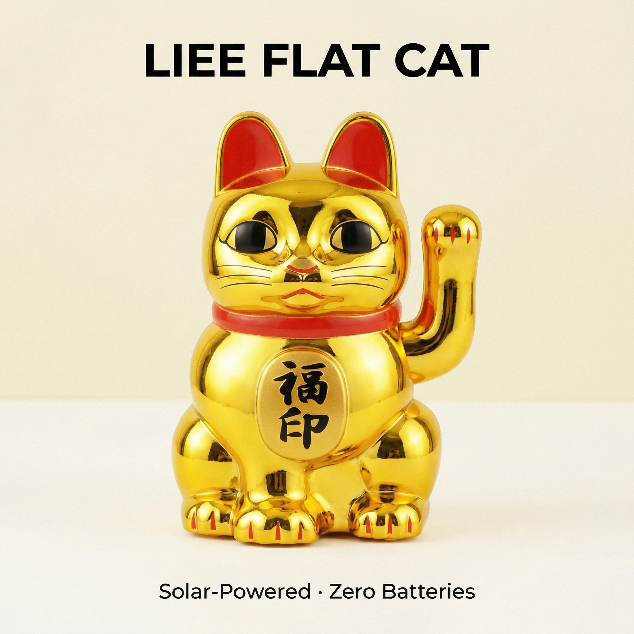 Solar Lucky Cat 2-Inch — Fu Blessing Edition - image 1 - LIEE FLAT CAT