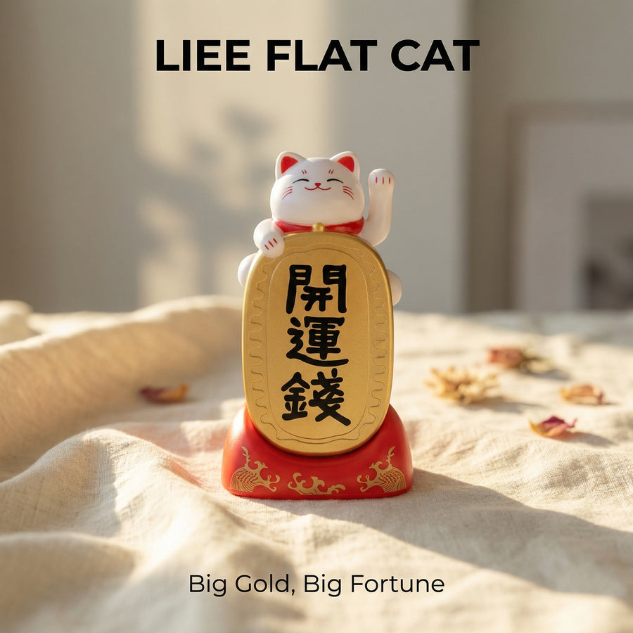 Solar Lucky Cat — Golden Coin Waving Figurine - image 1 - LIEE FLAT CAT
