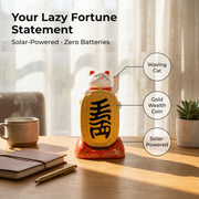 Solar Lucky Cat — Golden Coin Waving Figurine - image 2 - LIEE FLAT CAT