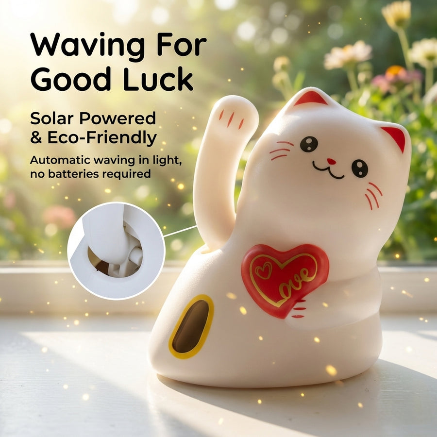 Solar Lucky Cat Love Edition — Heart-Base Desk Figurine - image 1 - LIEE FLAT CAT