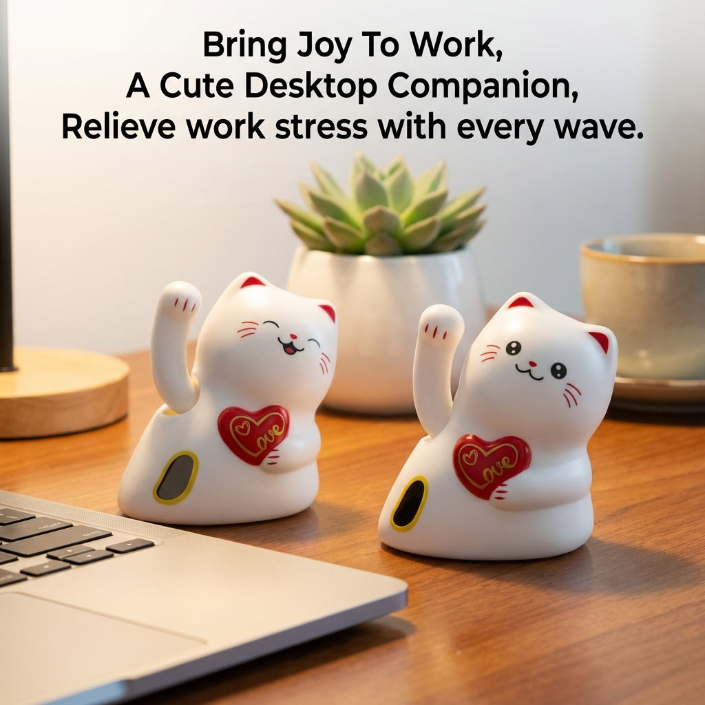 Solar Lucky Cat Love Edition — Heart-Base Desk Figurine - image 3 - LIEE FLAT CAT