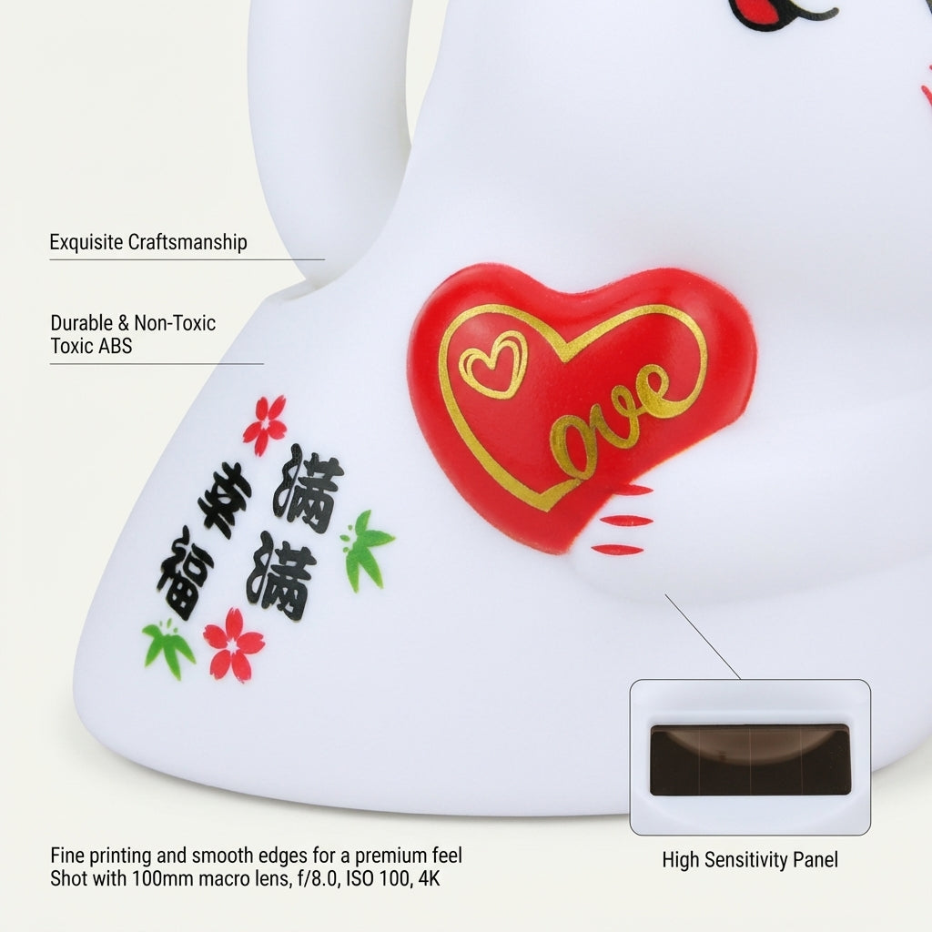Solar Lucky Cat Love Edition — Heart-Base Desk Figurine - image 4 - LIEE FLAT CAT