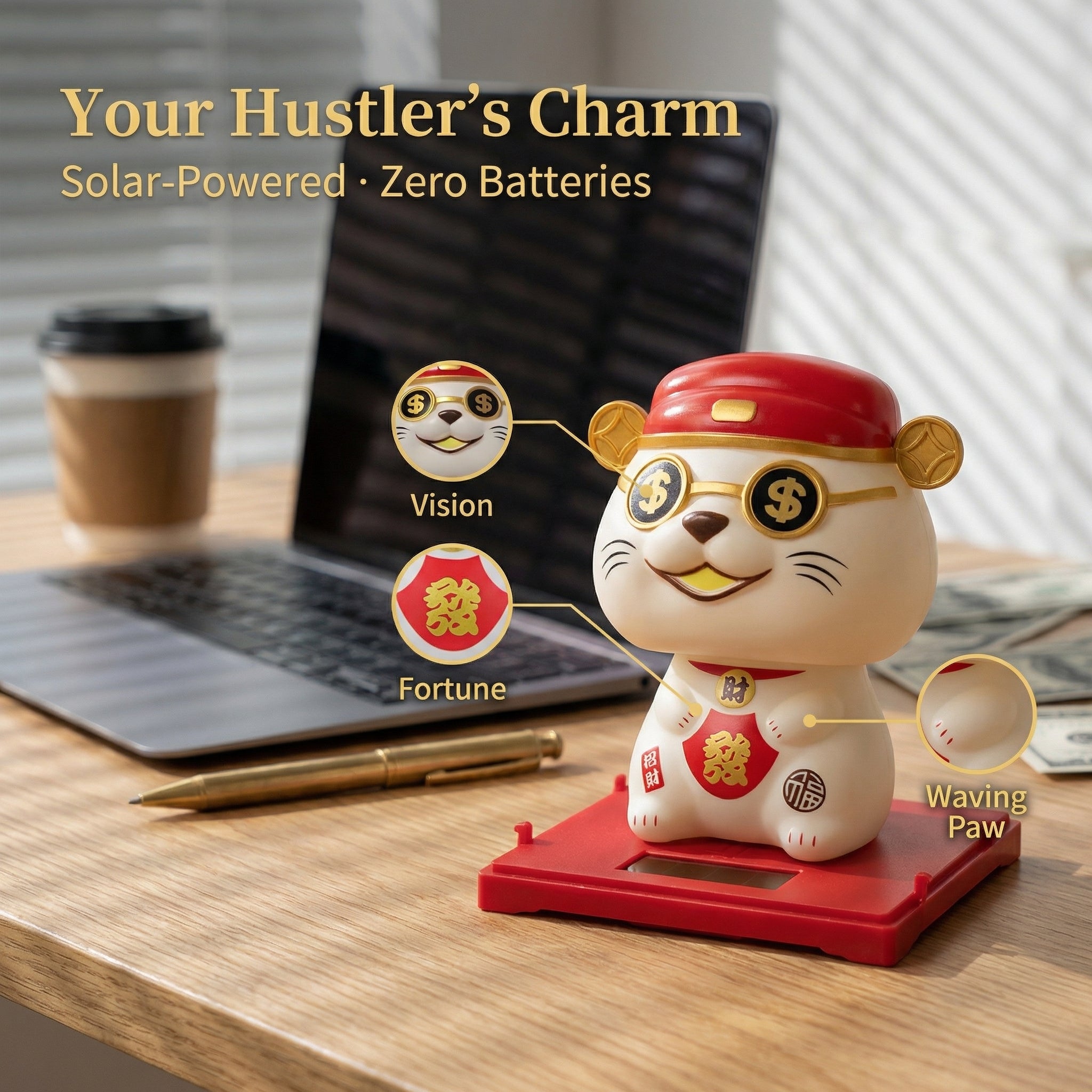 Solar Lucky Cat with Sunglasses — Cool Cat Edition - image 2 - LIEE FLAT CAT