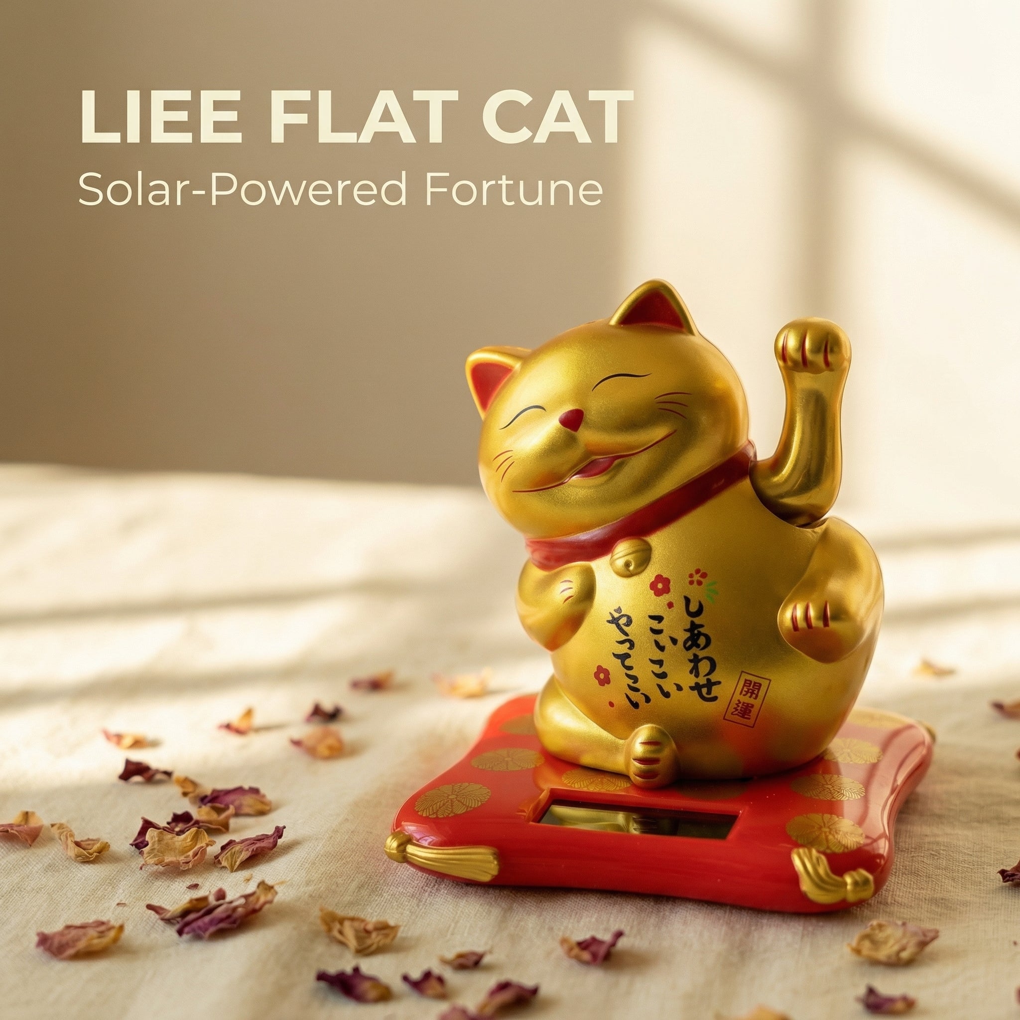 Solar Lucky Cat 2.5-Inch Tilted — Six Colors, Playful Pose - image 1 - LIEE FLAT CAT