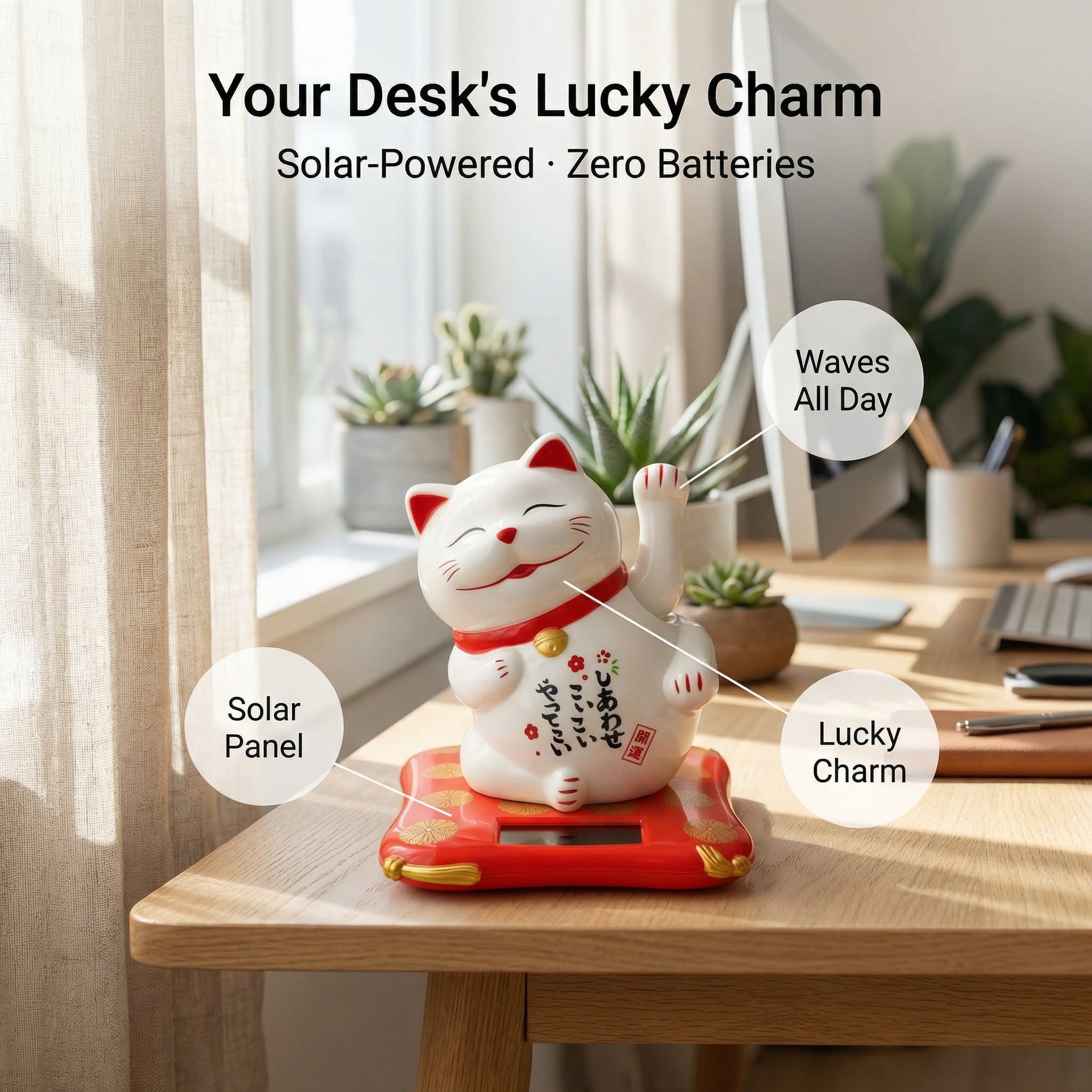 Solar Lucky Cat 2.5-Inch Tilted — Six Colors, Playful Pose - image 2 - LIEE FLAT CAT