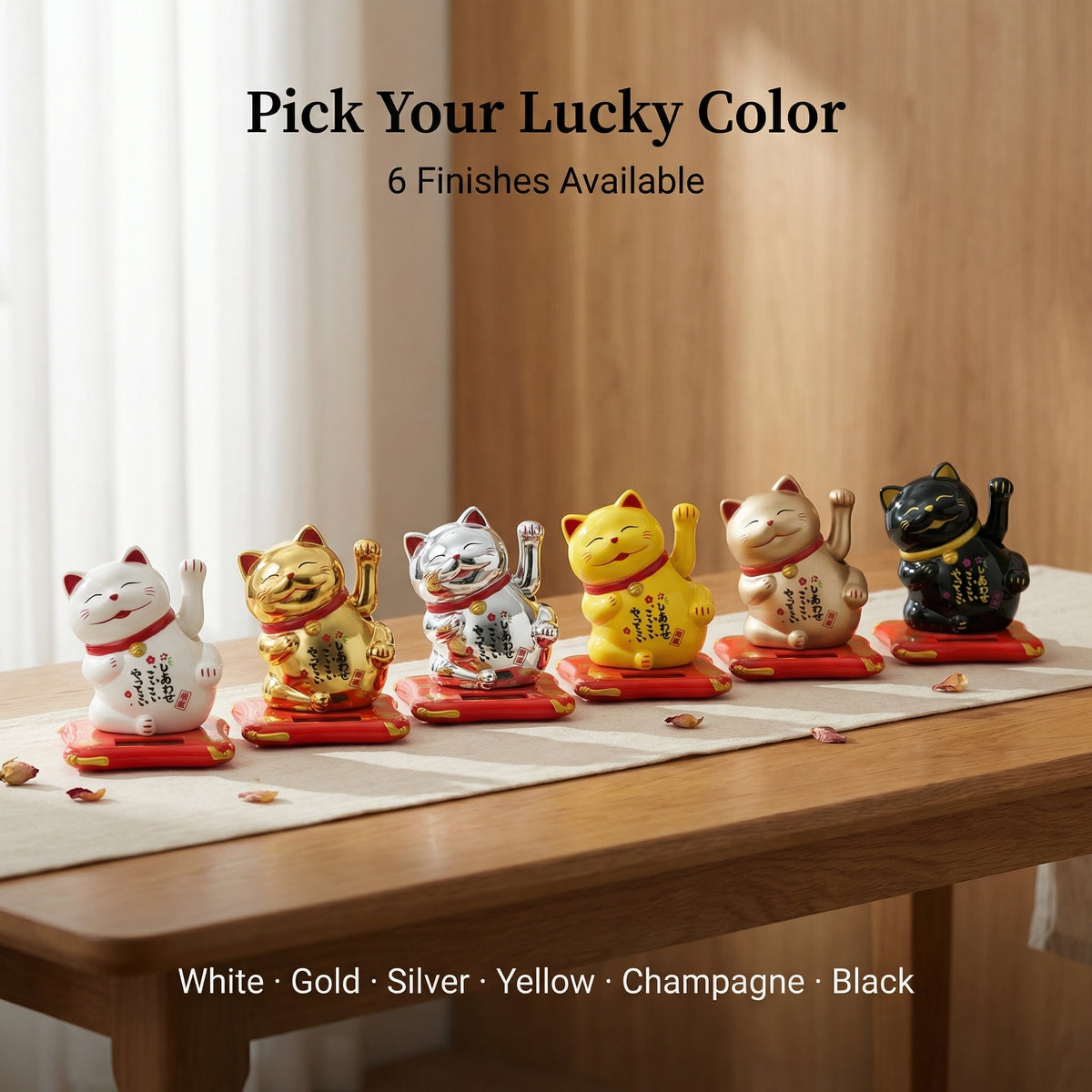 Solar Lucky Cat 2.5-Inch Tilted — Six Colors, Playful Pose - image 6 - LIEE FLAT CAT