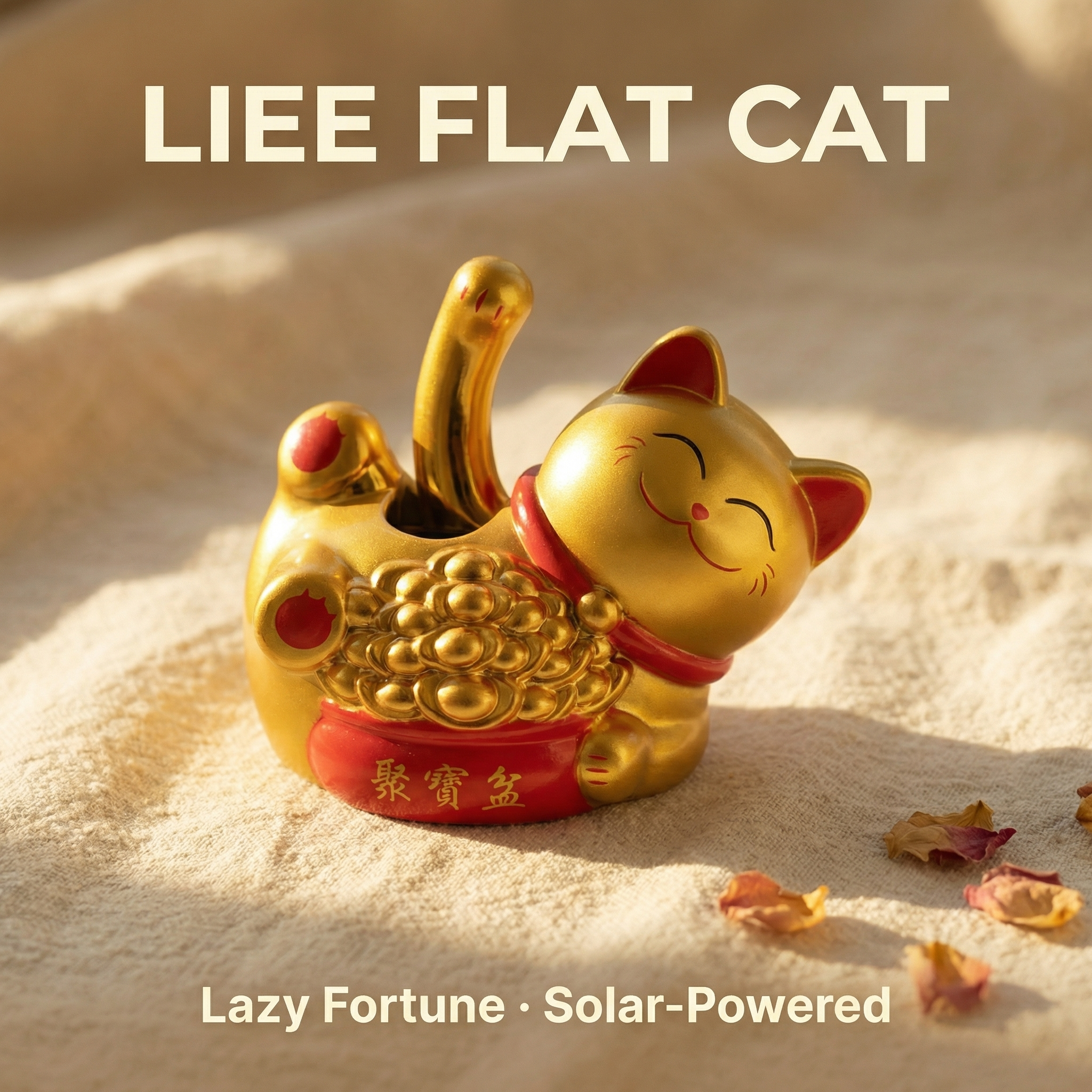 Solar Lying Lucky Cat 2-Inch — Relaxed Mini Desk Companion - image 1 - LIEE FLAT CAT