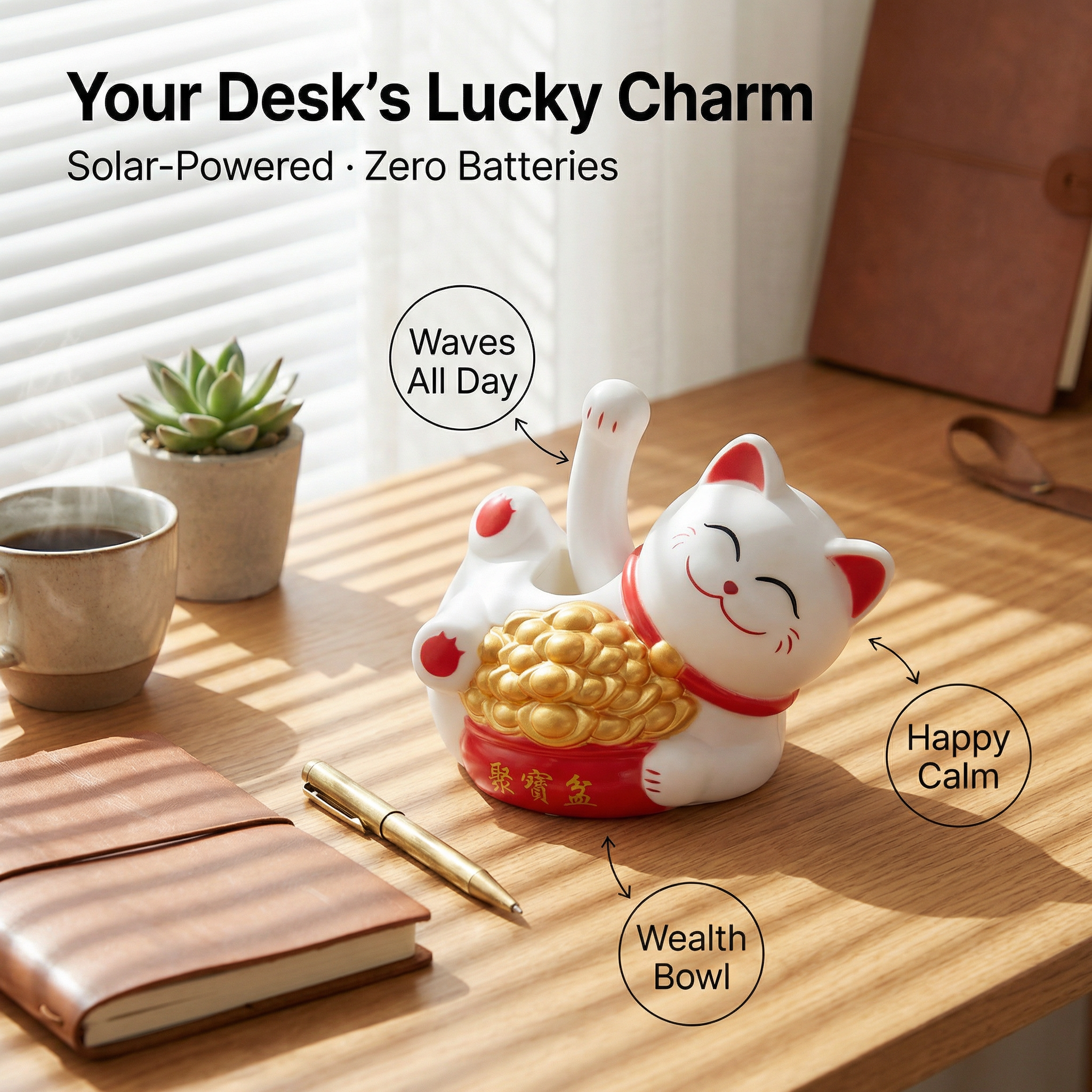 Solar Lying Lucky Cat 2-Inch — Relaxed Mini Desk Companion - image 2 - LIEE FLAT CAT
