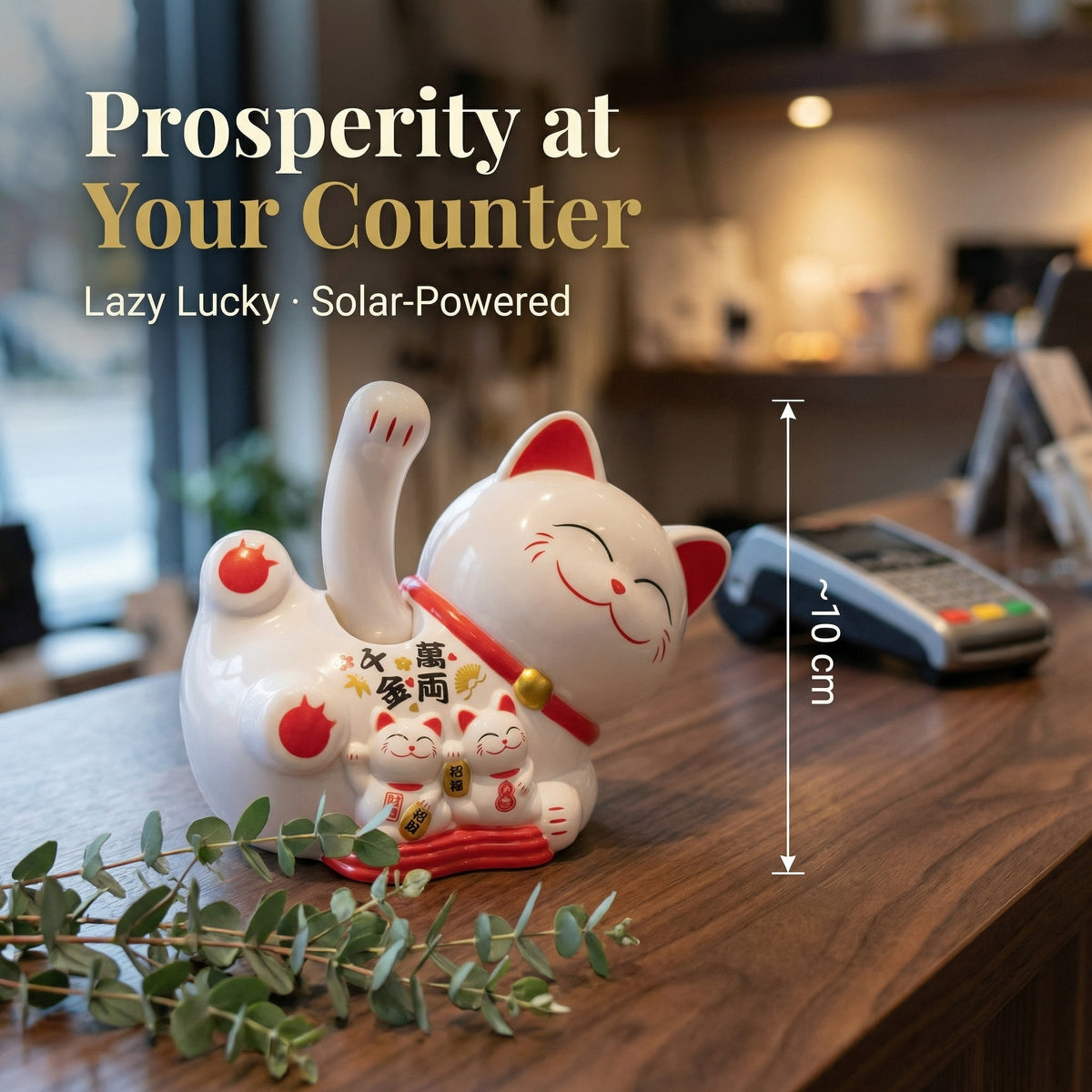 Solar Lying Lucky Cat — Horizontal Desk Figurine (Mid-Size) - image 3 - LIEE FLAT CAT