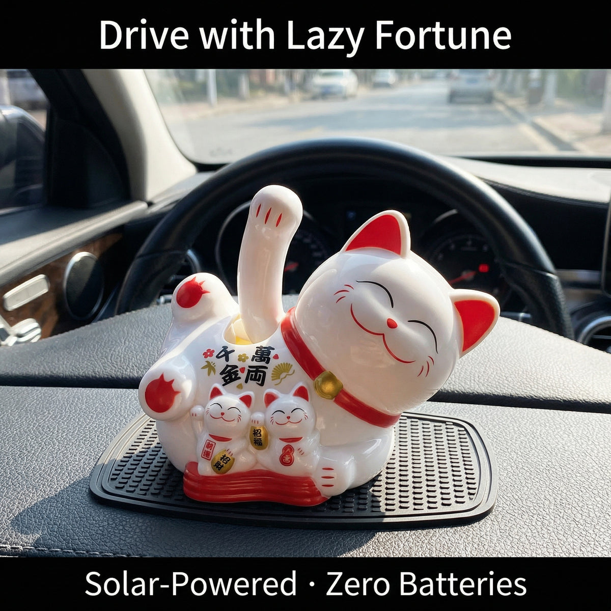 Solar Lying Lucky Cat — Horizontal Desk Figurine (Mid-Size) - image 5 - LIEE FLAT CAT
