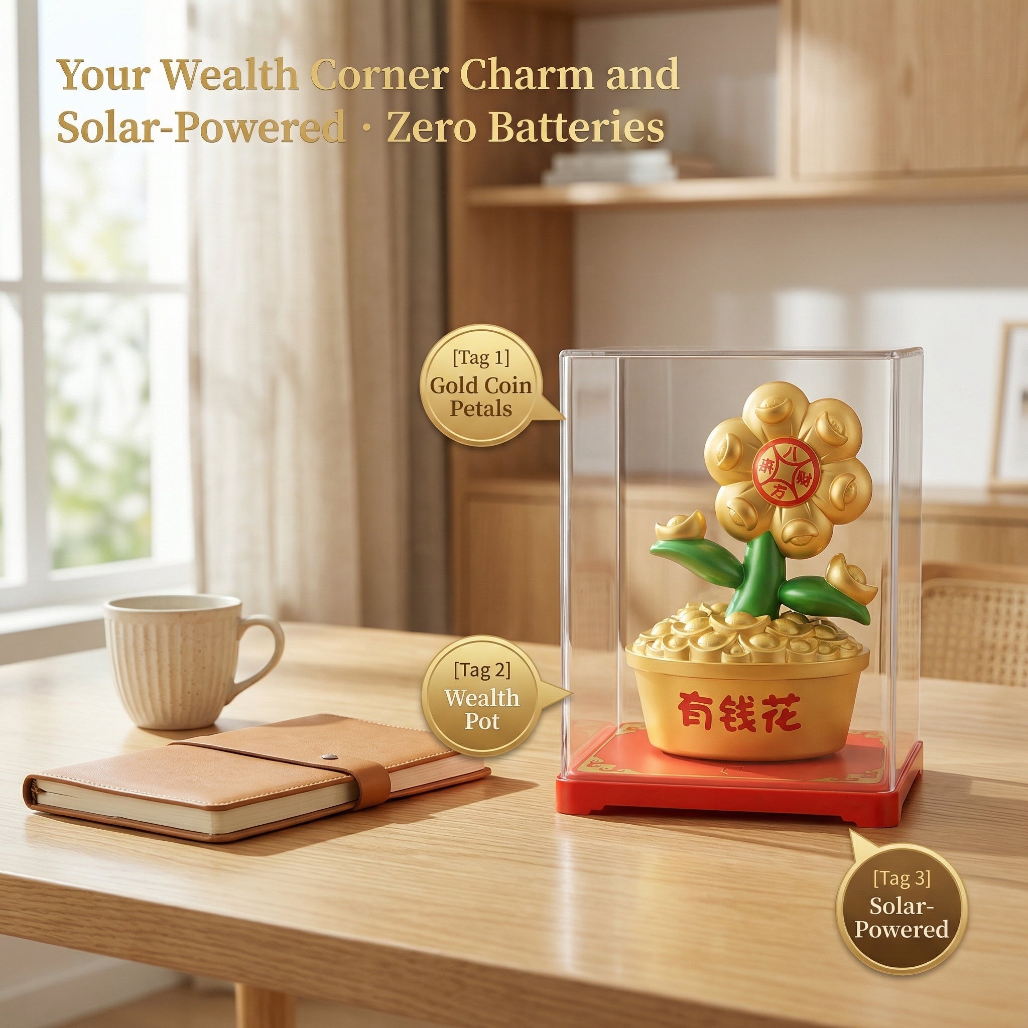 Solar Money Flower — Gentle Swaying Desk Figurine - image 2 - LIEE FLAT CAT