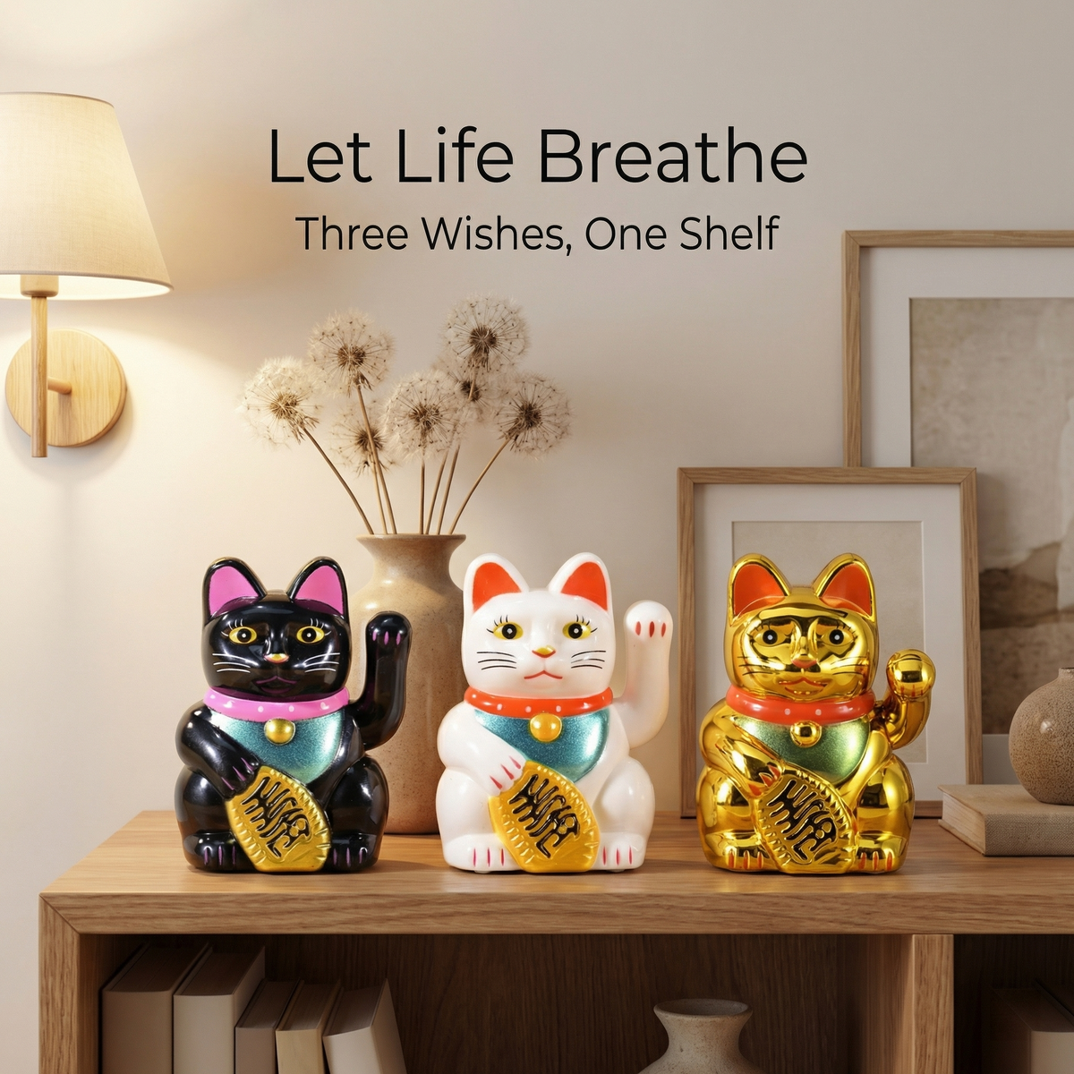 Classic Lucky Cat 3-Pack — W+G+B | LIEE FLAT CAT Classic Lucky Cat 3-Pack — W+G+B | LIEE FLAT CAT