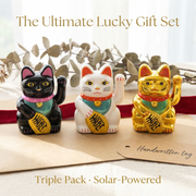 Classic Lucky Cat Trio: White + Gold + Black 3-Pack customization preview: Left view