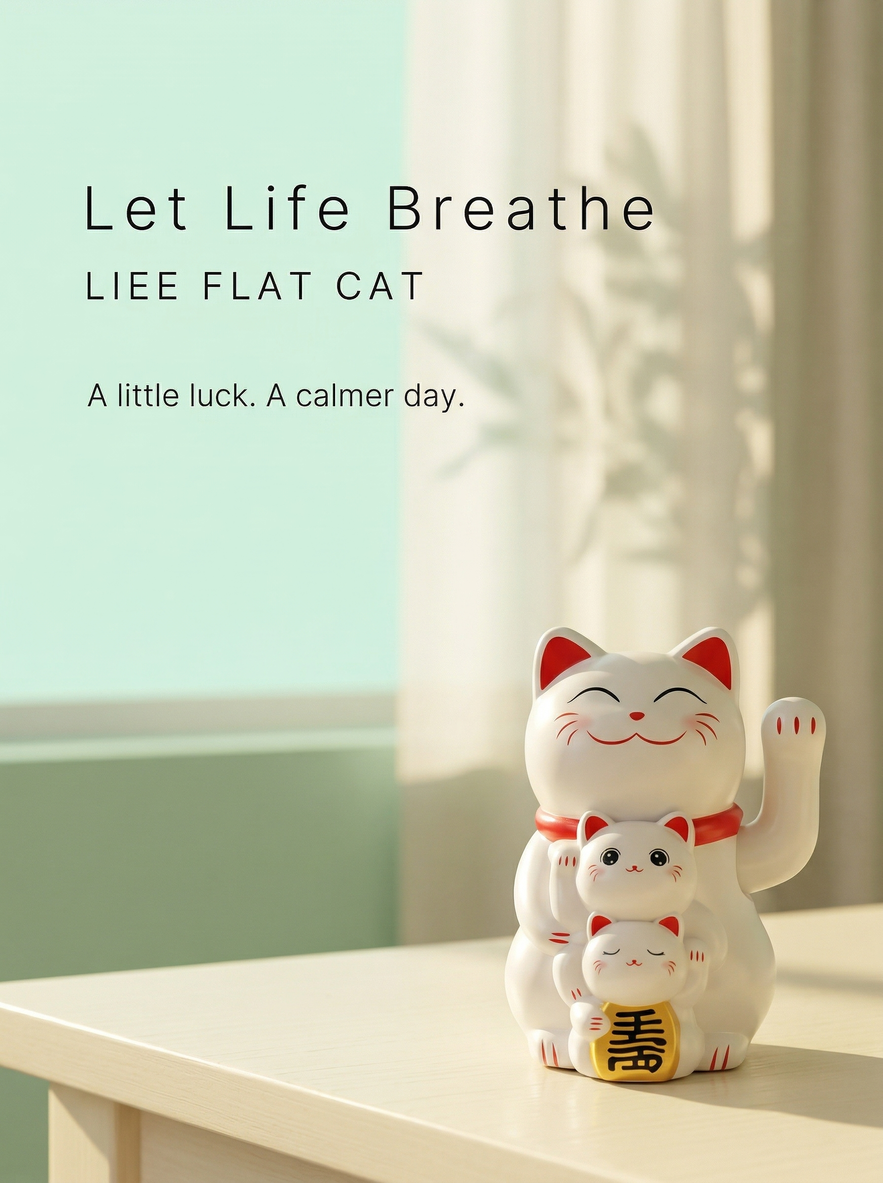 LIEE FLAT CAT Smiley Solar Lucky Cat - Let Life Breathe - minimal desk companion with gentle waving paw