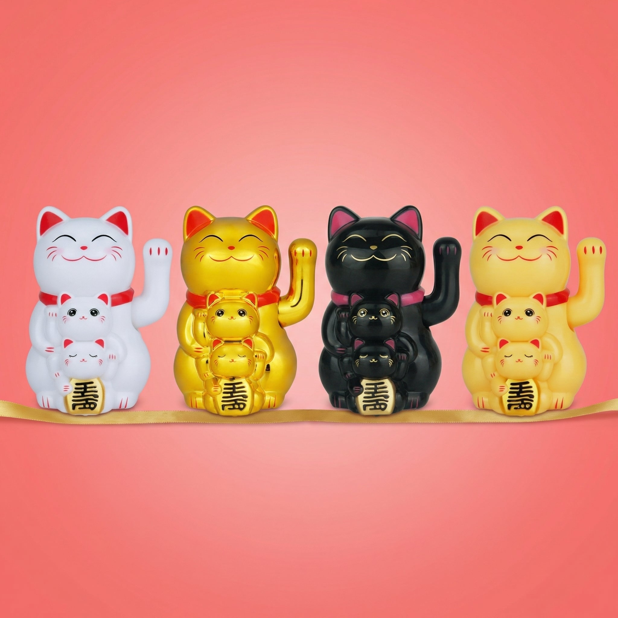 Smiley Solar Lucky Cat available in 4 colors - White Cream Gold and Midnight Black - cute desk figurines