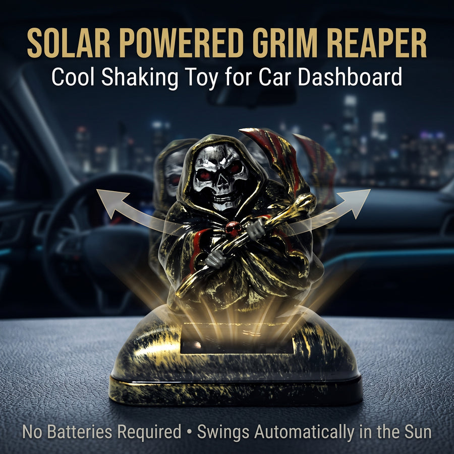 Solar Grim Reaper Figurine: Gothic Halloween Dashboard Companion